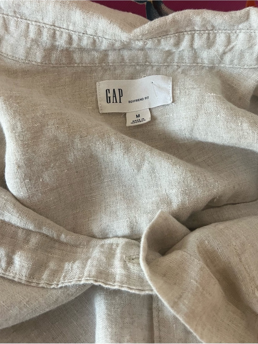 GAP Boyfriend Fit 100% Linen Button Down Shirt M Neutral Beige - Picture 8 of 9